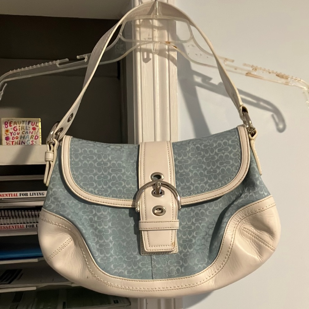 Vintage baby blue & white purse.